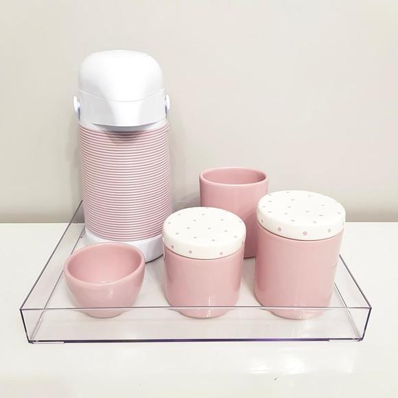 Kit Higiene Rosa Bebê - Bandeja Transparente