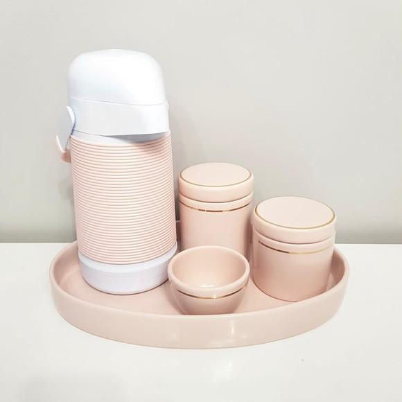 Kit Higiene Rosé com Filete Dourado - Bandeja Cerâmica