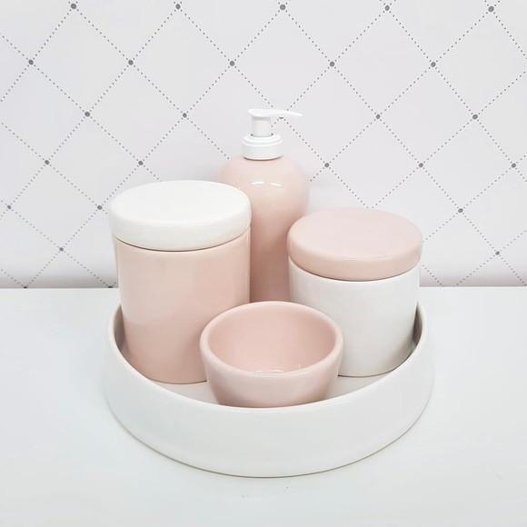 Kit Higiene Rosé e Branco Cerâmica