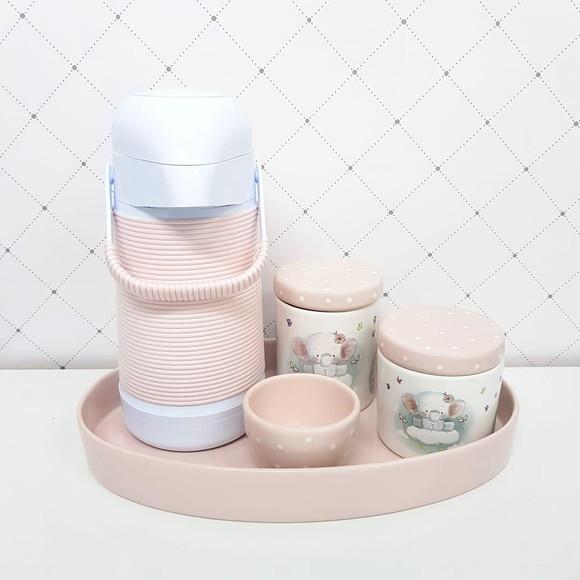 Kit Higiene Rosé e Branco - Elefantinha - Térmica Alinhavada