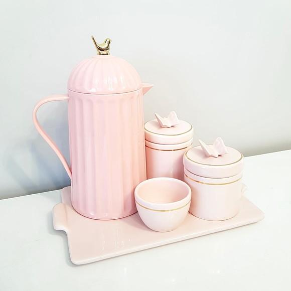 Kit Higiene Rosé com Filete Dourado Borboleta - Bandeja Reta