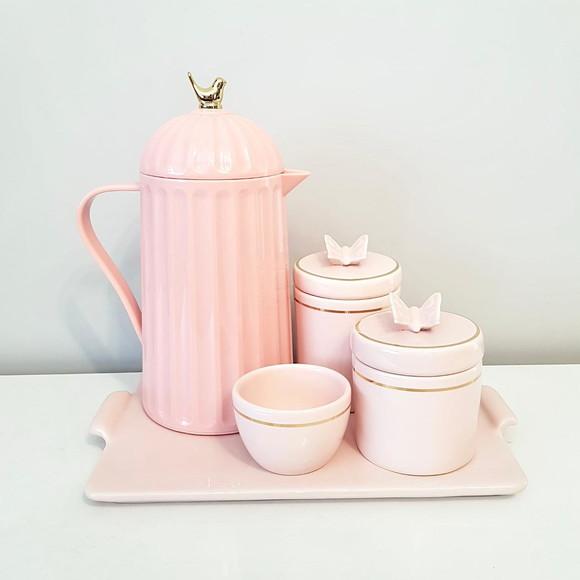 Kit Higiene Rosé com Filete Dourado Borboleta - Bandeja Reta