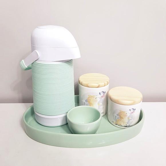 Kit Higiene Verde Bebê Estampa Gatinho Amarelo