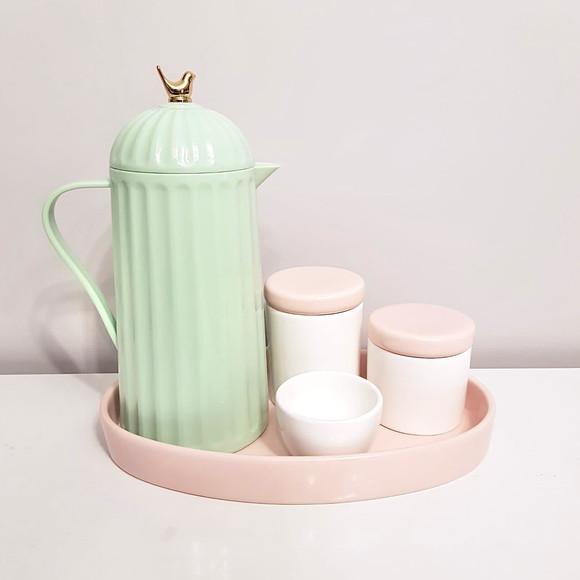 Kit Higiene Verde e Rosé - Térmica Bird + Bandeja Oval