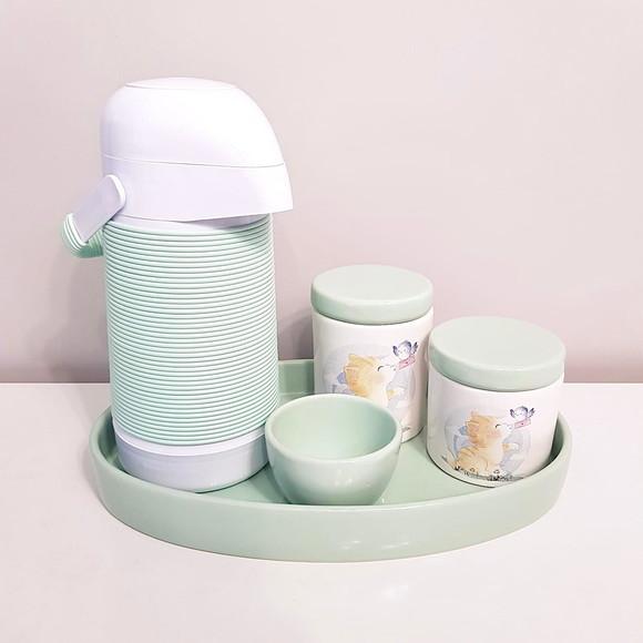 Kit Higiene Verde Bebê Estampa Gatinho Amarelo