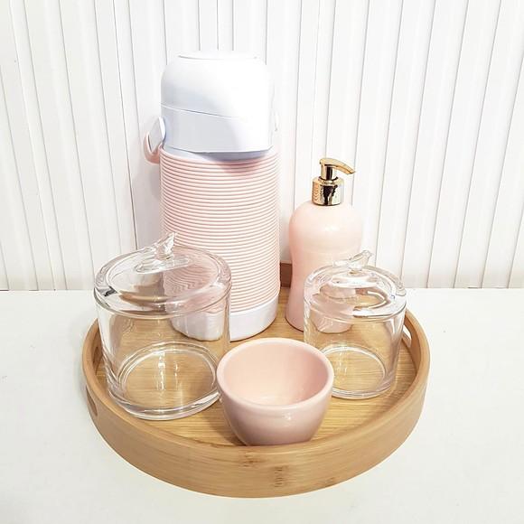 Kit Higiene Vidro Puxador Bird + Cerâmica Rosé + Alinhavada