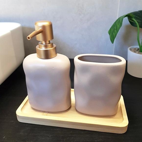 Kit Lavabo Banheiro Fendi e Dourado C/bandeja e Porta-escova