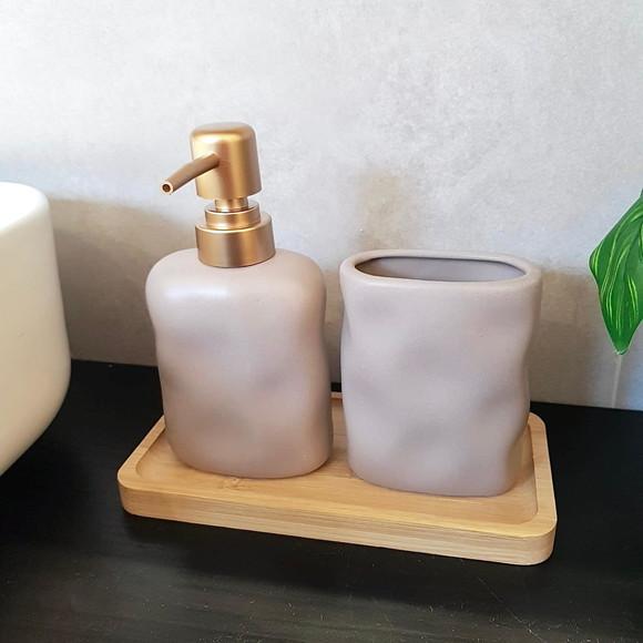 Kit Lavabo Banheiro Fendi e Dourado C/bandeja e Porta-escova