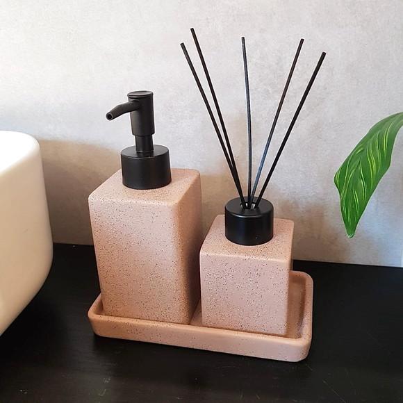 Kit Lavabo Banheiro Quadratto Bege com Bandeja e Difusor