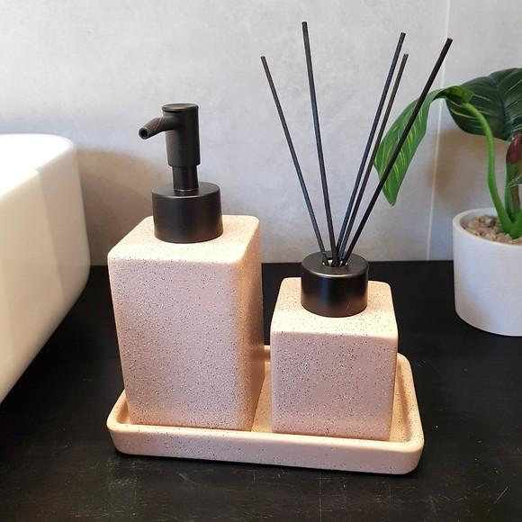 Kit Lavabo Banheiro Quadratto Bege com Bandeja e Difusor