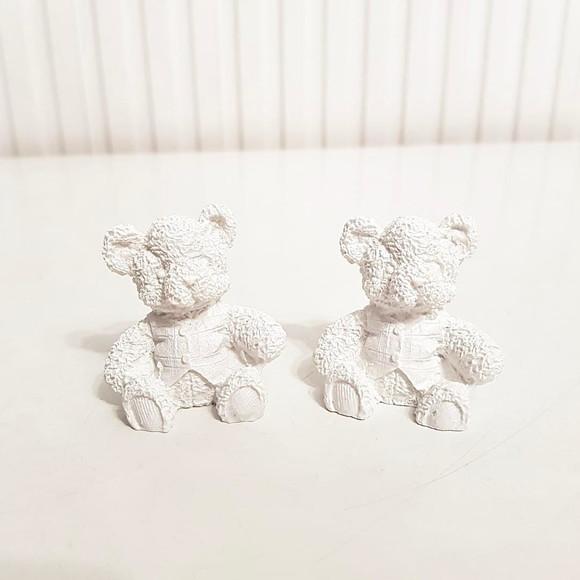 Par de Apliques Ursinho Branco em Resina Kit Higiene Bebê