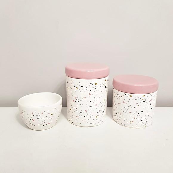 Par de Tampas Cerâmica Rosa Bebê para Potes Kit Higiene Bebê