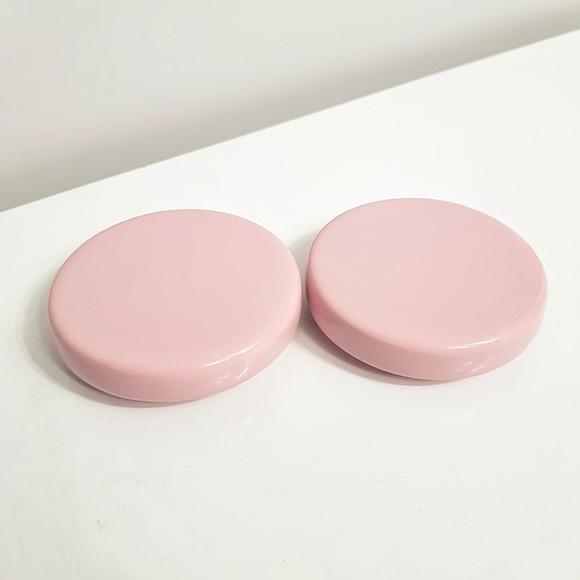 Par de Tampas Cerâmica Rosa Bebê para Potes Kit Higiene Bebê