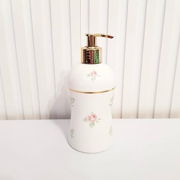 Porta Álcool-gel / Sabonete Cerâmica Floral Filete Dourado