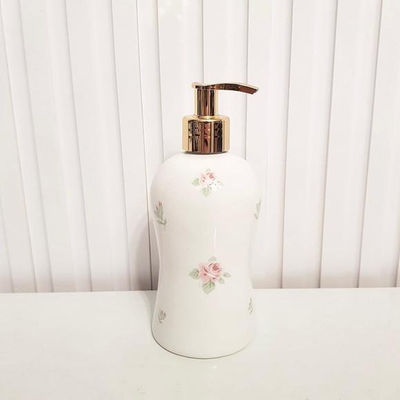 Porta Álcool-gel / Sabonete Cerâmica Floral Válv. Luxo