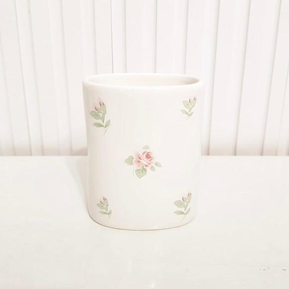 Porta-trecos/pente em Cerâmica - Estampa Floral