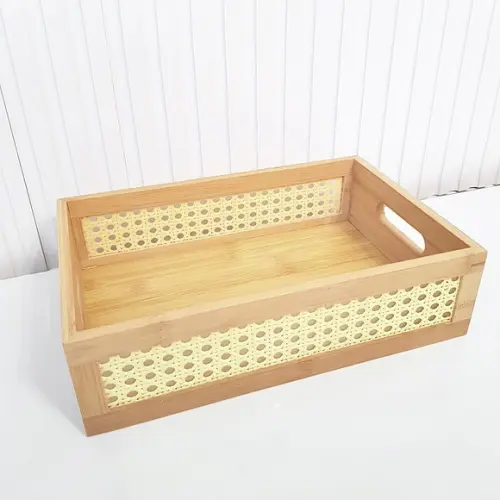 Bandeja / Caixa 22x33cm Bambu Laterais Palhinha Indiana