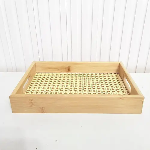 Bandeja 20x30cm Bambu Fundo Palhinha e Alças