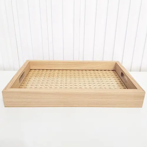 Bandeja 20x30cm Laminada com Fundo Palha Indiana e Vidro