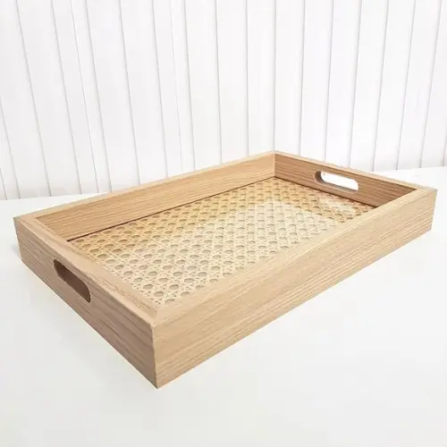 Bandeja 20x30cm Laminada com Fundo Palha Indiana e Vidro