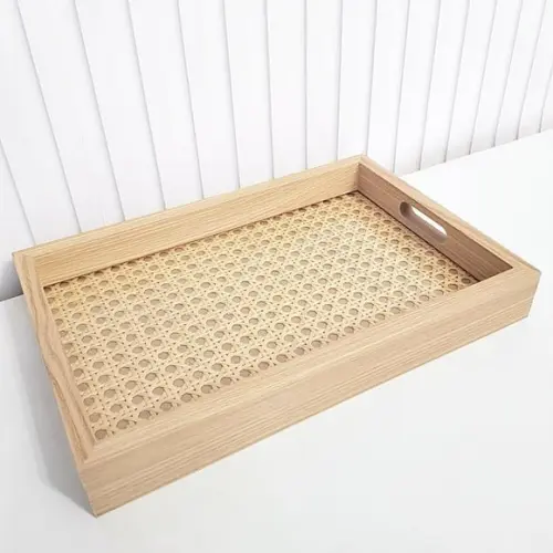 Bandeja 20x30cm Laminada com Fundo Palha Indiana e Vidro