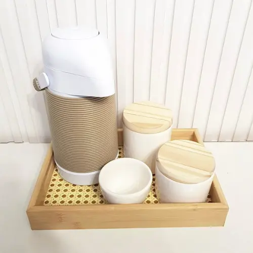 Bandeja 20x30cm Bambu Fundo Palhinha e Alças