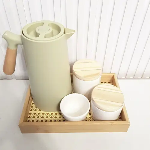 Bandeja 20x30cm Bambu Fundo Palhinha e Alças