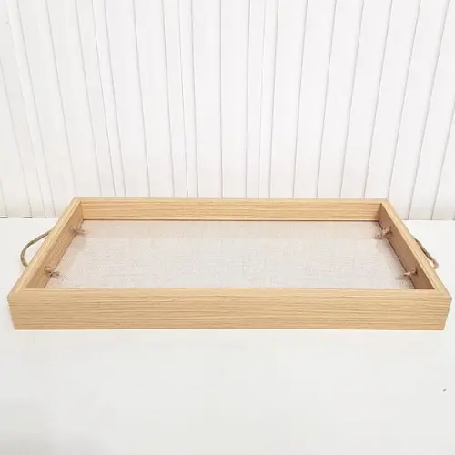 Bandeja 21x41cm Laminada com Fundo Linho e Vidro