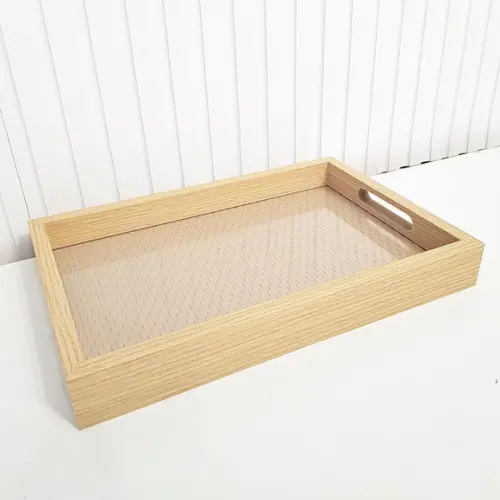 Bandeja 20x30cm Laminada com Fundo Tressê Fendi e Vidro