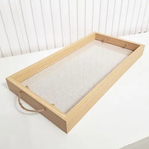 Bandeja 21x41cm Laminada com Fundo Linho e Vidro