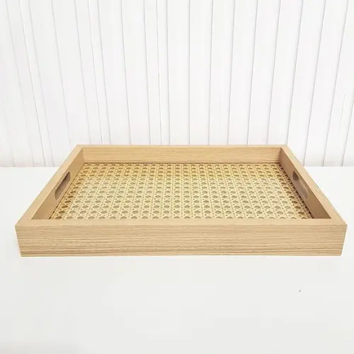 Bandeja 25x35cm Laminada com Fundo Palha Indiana e Vidro