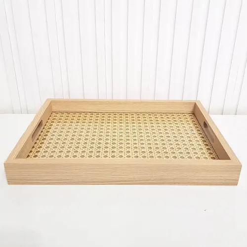 Bandeja 25x35cm Laminada com Fundo Palha Indiana e Vidro