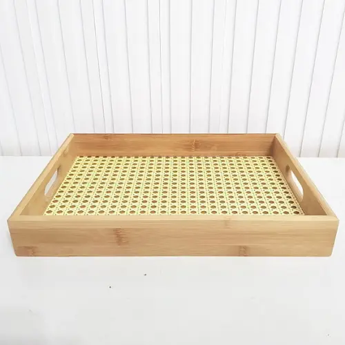 Bandeja 25x35cm Bambu Fundo Palhinha e Alças