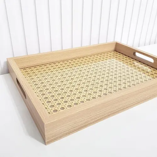 Bandeja 25x35cm Laminada com Fundo Palha Indiana e Vidro