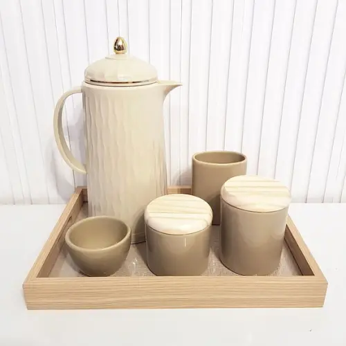 Bandeja 25x35cm Laminada com Fundo Tressê Fendi e Vidro
