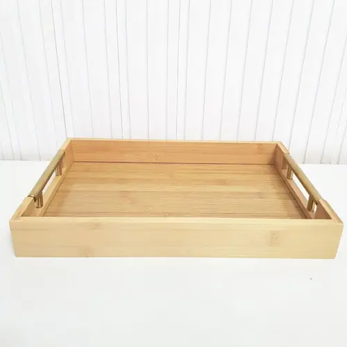 Bandeja 26x38cm Bambu Retangular Alças Douradas (fundo Mdf)