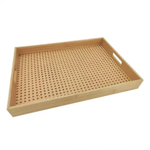 Bandeja 28x39cm Retangular de Bambu com Fundo de Palhinha