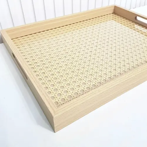 Bandeja 30x40cm Laminada com Fundo Palha Indiana e Vidro