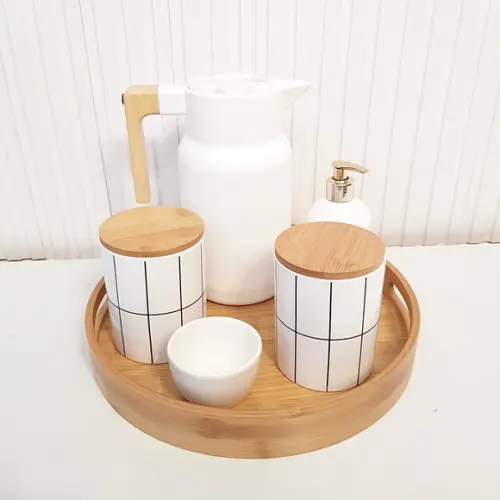 Bandeja 35cm Redonda Bambu com Alças (fundo Mdf)