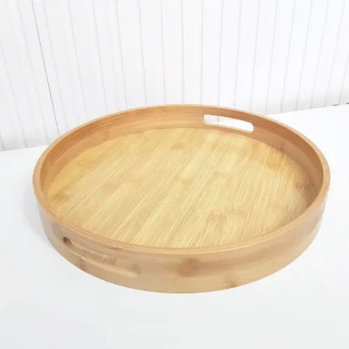 Bandeja 35cm Redonda Bambu com Alças (fundo Mdf)