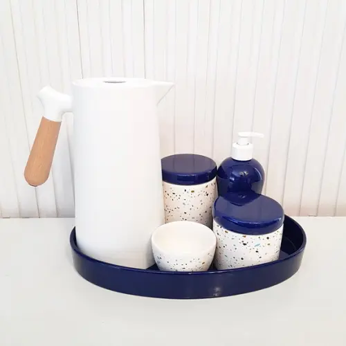Bandeja de Cerâmica Oval Azul Marinho Kit Higiene Bebê
