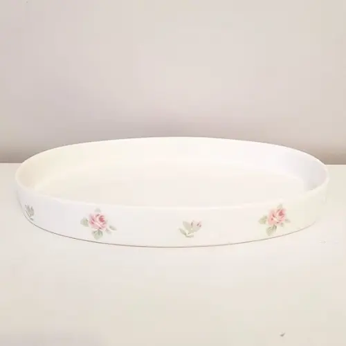 Bandeja de Cerâmica Oval Branca Estampa Floral Kit Higiene