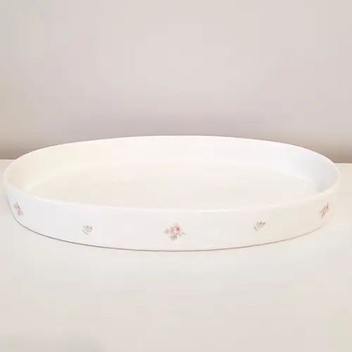 Bandeja de Cerâmica Oval Branca Estampa Floral Kit Higiene