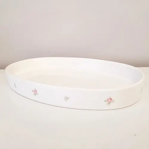 Bandeja de Cerâmica Oval Branca Estampa Floral Kit Higiene
