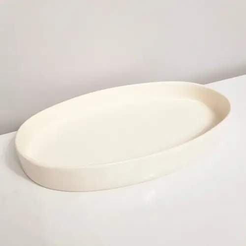 Bandeja de Cerâmica Oval Creme para Kit Higiene Bebê