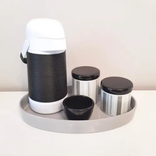 Bandeja de Cerâmica Oval Cinza para Kit Higiene Bebê