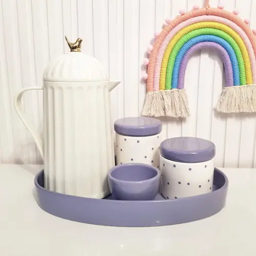 Bandeja de Cerâmica Oval Lilás / Roxa para Kit Higiene Bebê