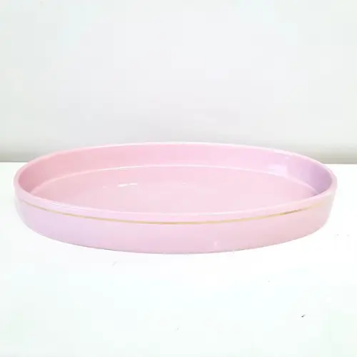 Bandeja de Cerâmica Oval Rosa Bebê com Filete Dourado