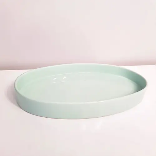 Bandeja de Cerâmica Oval Verde Bebê