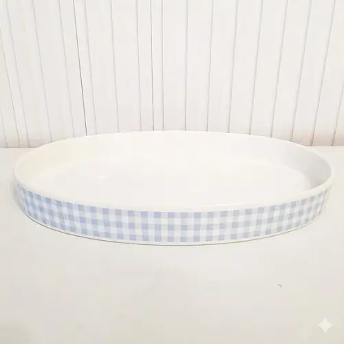 Bandeja de Cerâmica Oval Xadrez Azul para Kit Higiene Bebê